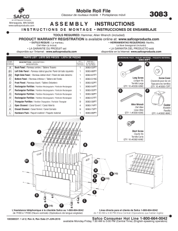 Safco 3083 Mobile Roll File, 50 Compartment Manuel utilisateur | Fixfr