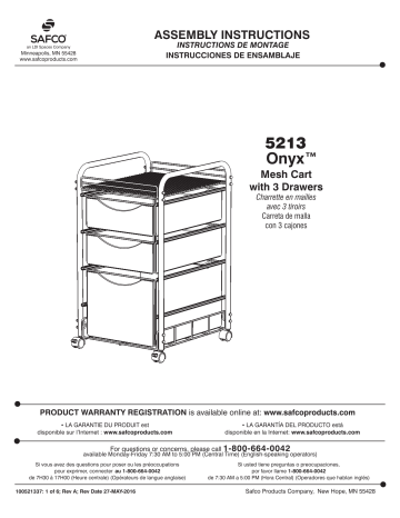 Safco 5213BL Onyx™ Mesh File Cart Manuel utilisateur | Fixfr