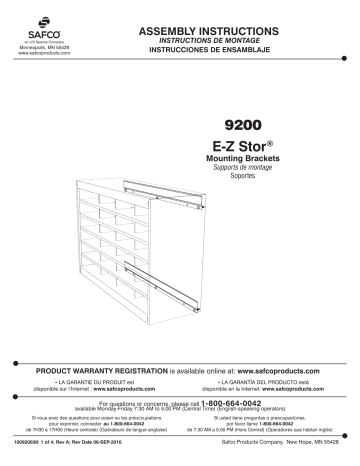 Safco 9200BL E-Z Stor® Wall Mounting Bracket Manuel utilisateur | Fixfr