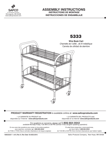 Safco 5333BL Wire Book Cart Manuel utilisateur | Fixfr