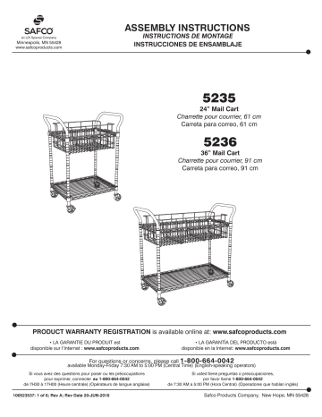 5235GR | Safco 5236GR Wire Mail Cart, 36