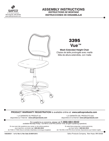 Safco 3395BL Vue™ Extended-Height Chair Manuel utilisateur | Fixfr