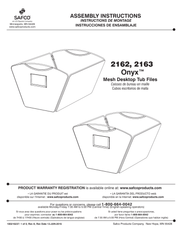 Safco 2162BL Onyx™ Mesh Desktop Tub File, Letter Size (Qty. 6) Manuel utilisateur | Fixfr