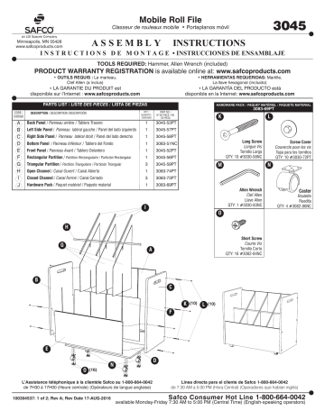 Safco 3045 Mobile Roll File, 8 Compartment Manuel utilisateur | Fixfr