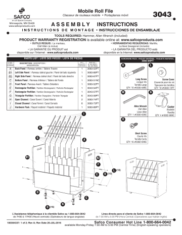 Safco 3043 Mobile Roll File, 21 Compartment Manuel utilisateur | Fixfr