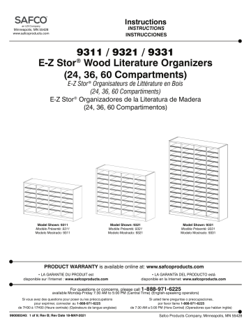 9321MH | 9331MH | Safco 9311MH E-Z Stor® Wood Literature Organizer, 24 Compartments Manuel utilisateur | Fixfr