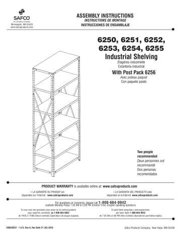 6252 | 6251 | 6255 | 6254 | 6250 | Safco 6253 48 x 18 Industrial 6 Shelf Pack Manuel utilisateur | Fixfr