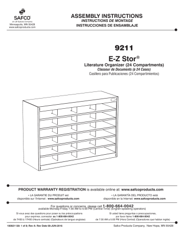 Safco 9211BLR E-Z Stor® Literature Organizer, 24 Letter Size Compartments Manuel utilisateur | Fixfr