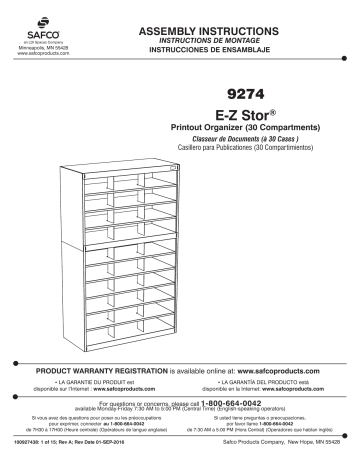 Safco 9274GR E-Z Stor® Steel Project Organizer, 30 Compartments Manuel utilisateur | Fixfr