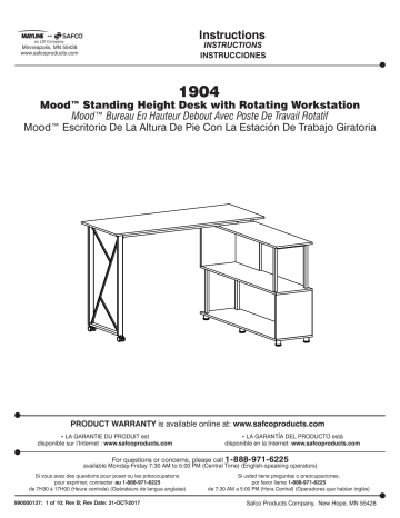 Safco 1904GR Mood™ Standing Height Desk Manuel utilisateur | Fixfr