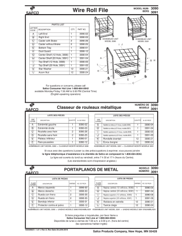 3090 | Safco 3091 Tubular Steel Wire Roll File, 20 Compartment Manuel utilisateur | Fixfr