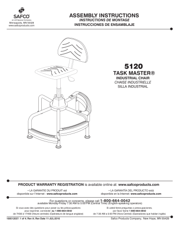 Safco 5120 Task Master® Deluxe Industrial Chair Manuel utilisateur | Fixfr