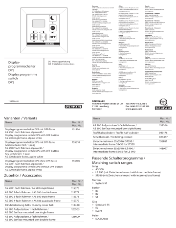 GEZE DPS Display programme switch Guide d'installation | Fixfr