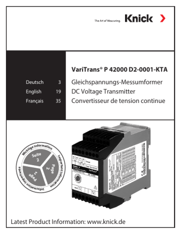 Knick VariTrans P 42000 High Voltage Transducer Manuel du propriétaire | Fixfr