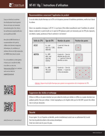 Noctua NT-H1 10g Thermal compound Installation manuel | Fixfr