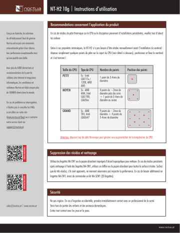 Noctua NT-H2 10g Thermal compound Installation manuel | Fixfr