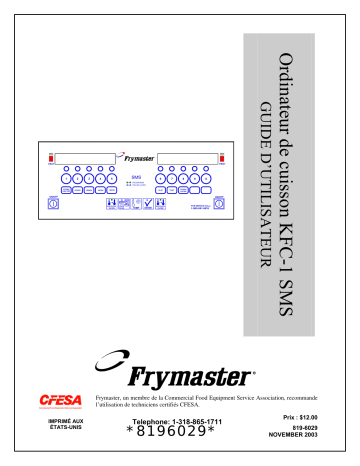 Frymaster KFC-1 SMS Computer Mode d'emploi | Fixfr