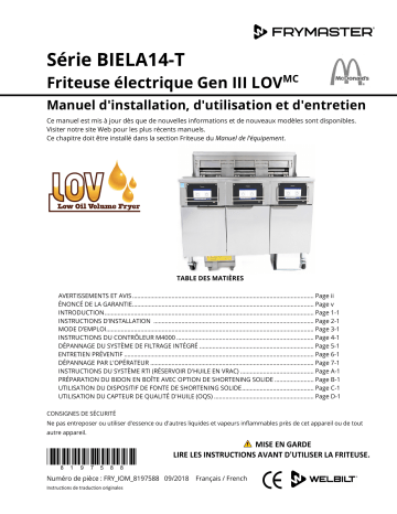 Frymaster McDonald's BIELA14-T LOV Gen 3 Electric Mode d'emploi | Fixfr
