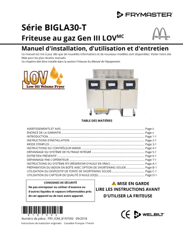 Frymaster McDonald's BIGLA30-T LOV Gen 3 Gas Mode d'emploi | Fixfr