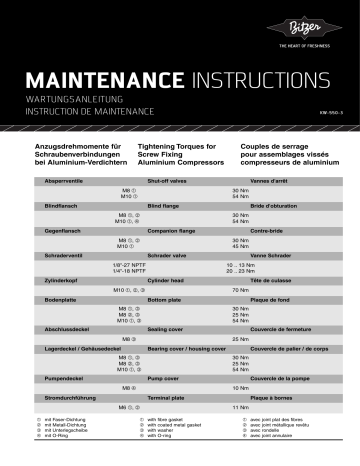 BITZER Tightening Torques for Screw Fixings of Aluminium Compressors Manuel utilisateur | Fixfr