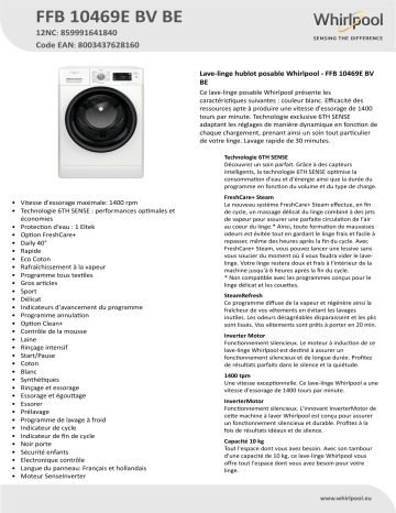 Whirlpool FFB 10469E BV BE Washing machine Manuel utilisateur | Fixfr