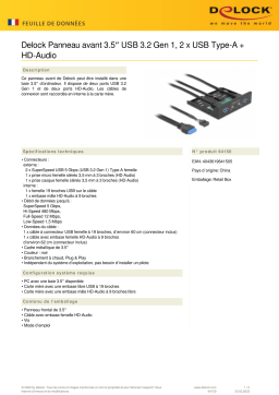 DeLOCK 64150 3.5″ USB 3.2 Gen 1 Front Panel 2 x USB Type-A + HD-Audio Fiche technique