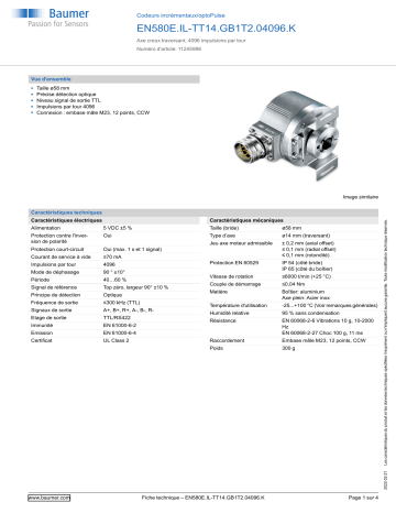 Baumer EN580E.IL-TT14.GB1T2.04096.K Incremental encoder Fiche technique | Fixfr