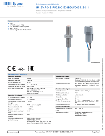 Baumer IR12V.P04S-F55.NO1Z.9BDU/0035_E011 Inductive proximity switch Fiche technique | Fixfr