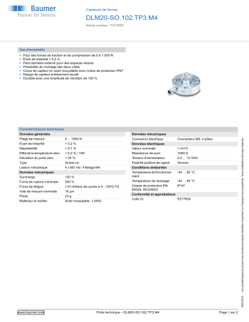 Baumer DLM20-SO.102.TP3.M4 Force sensor Fiche technique | Fixfr