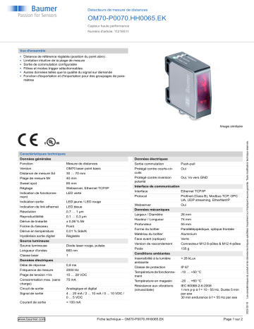 Baumer OM70-P0070.HH0065.EK Distance sensor Fiche technique | Fixfr