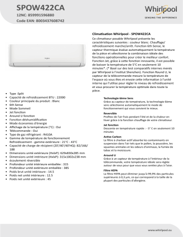 Whirlpool SPOW422CA Air Conditioner Manuel utilisateur | Fixfr