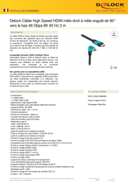 DeLOCK 86992 High Speed HDMI cable male straight to male 90° downwards angled 48 Gbps 8K 60 Hz 2 m Fiche technique