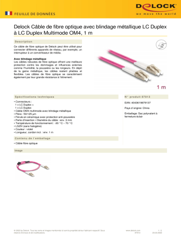DeLOCK 87913 Fiber Optical Cable Fiche technique | Fixfr