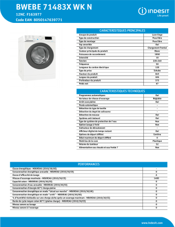 Indesit BWEBE 71483X WK N Washing machine Manuel utilisateur | Fixfr