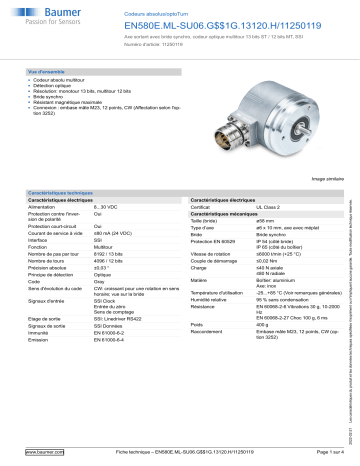 Baumer EN580E.ML-SU06.G$$1G.13120.H/11250119 Absolute encoder Fiche technique | Fixfr