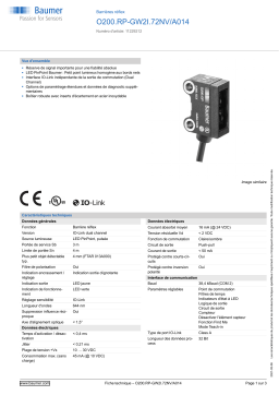 Baumer O200.RP-GW2I.72NV/A014 Retro-reflective sensor Fiche technique