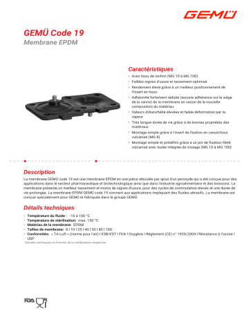 Gemu Code 19 EPDM diaphragm Fiche technique | Fixfr