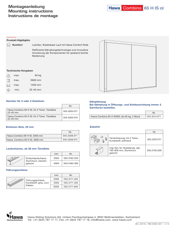 Hafele  405.71.004 Sliding Door Hardware  Guide d'installation | Fixfr