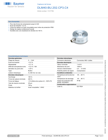 Baumer DLM40-BU.202.CP3.C4 Force sensor Fiche technique | Fixfr