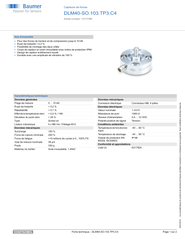 Baumer DLM40-SO.103.TP3.C4 Force sensor Fiche technique | Fixfr