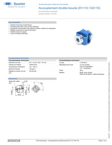 Baumer Double loops coupling (D1=10 / D2=10) Mounting solid shaft encoder Fiche technique | Fixfr