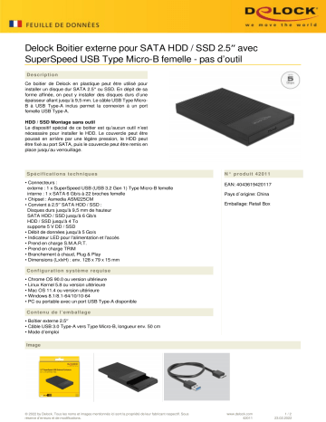 DeLOCK 42011 External Enclosure for 2.5″ SATA HDD / SSD Fiche technique | Fixfr