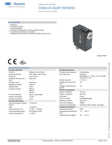 Baumer OC60.CC-DLMT.7AF/E030 Diffuse contrast sensor Fiche technique | Fixfr