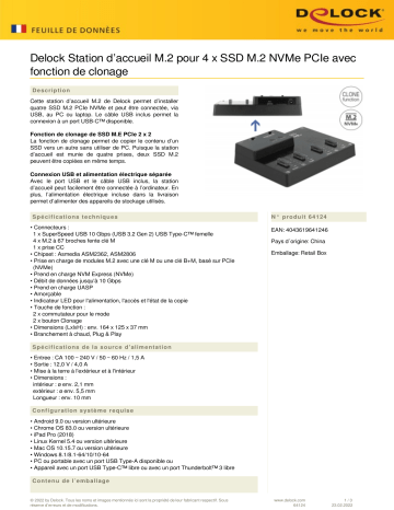 DeLOCK 64124 M.2 Docking Station for 4 x M.2 NVMe PCIe SSD Fiche technique | Fixfr