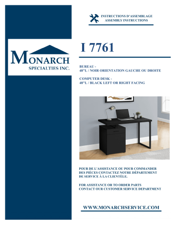 Monarch Specialties I 7761 COMPUTER DESK Manuel utilisateur | Fixfr