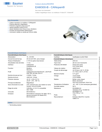 Baumer EAM300-B - CANopen® Absolute encoder Fiche technique | Fixfr