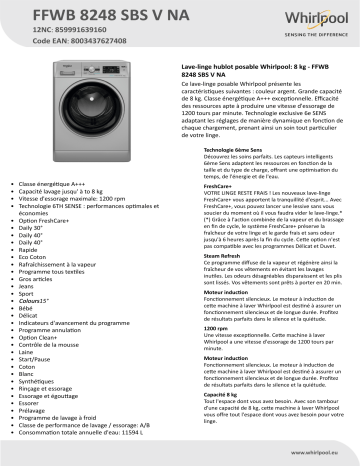 Whirlpool FFWB 8248 SBS V NA Washing machine Manuel utilisateur | Fixfr