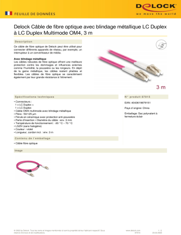 DeLOCK 87915 Fiber Optical Cable Fiche technique | Fixfr