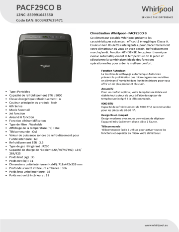 Whirlpool PACF29CO B Air Conditioner Manuel utilisateur | Fixfr