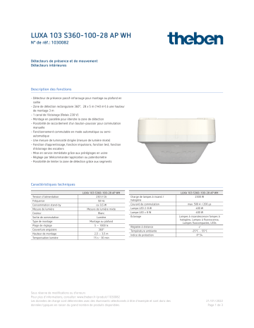 THEBEN LUXA 103 S360-100-28 AP WH Fiche technique | Fixfr